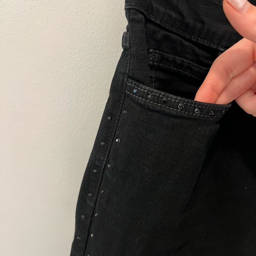 NYDJ Tummy Tuck Black Embellish Studded Straight Leg Jeans